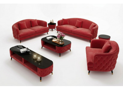 Sofa-Garnitur Set 3+2+1 Sëtz Couchtisch Sideboard Garnitur Design Modern 7 Deeler