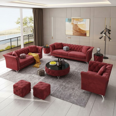 Chesterfield Set 8-tlg Set Couch Polster Garnitur Niewentisch Couchtisch Sofa