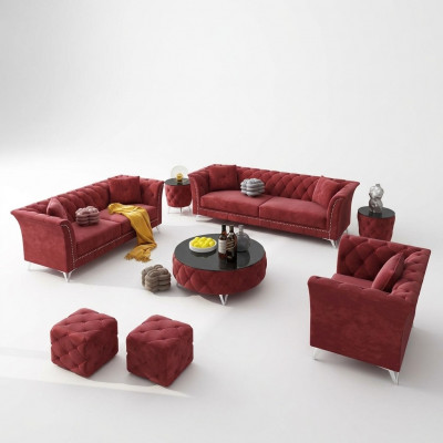 Chesterfield Set 8-tlg Set Couch Polster Garnitur Niewentisch Couchtisch Sofa