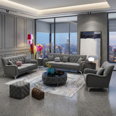 Sofagarnitur 7tlg. Set Sofa Sëtz Couchtisch Couch Modern Sofae Samtsofa Nei