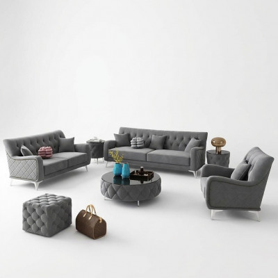 Sofagarnitur 7tlg. Set Sofa Sëtz Couchtisch Couch Modern Sofae Samtsofa Nei