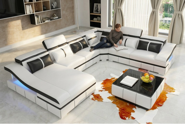Luxus Eck Ecksofa U-Form Wohnlandschaft Sofa Canapé Stoff Garnitur Modern Sofas Nei
