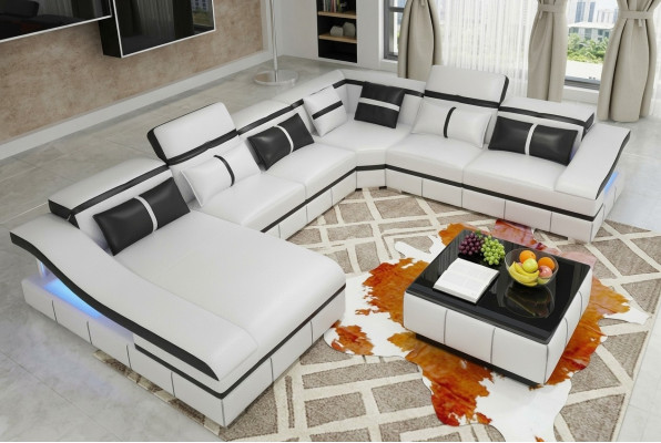 Luxus Eck Ecksofa U-Form Wohnlandschaft Sofa Canapé Stoff Garnitur Modern Sofas Nei