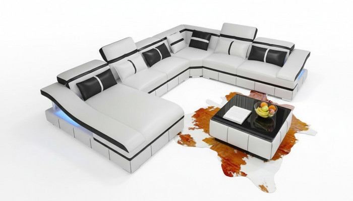 Luxus Eck Ecksofa U-Form Wohnlandschaft Sofa Canapé Stoff Garnitur Modern Sofas Nei