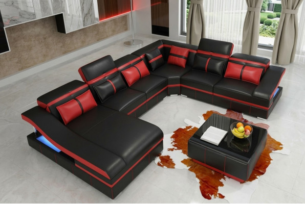 Set Luxus Modern Ecksofa U-Form Designer an Dësch Lounge Wunnzëmmer