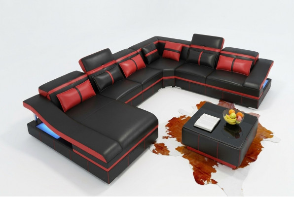 Set Luxus Modern Ecksofa U-Form Designer an Dësch Lounge Wunnzëmmer