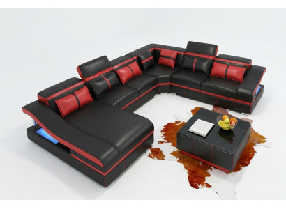 Set Luxus Modern Ecksofa U-Form Designer an Dësch Lounge Wunnzëmmer