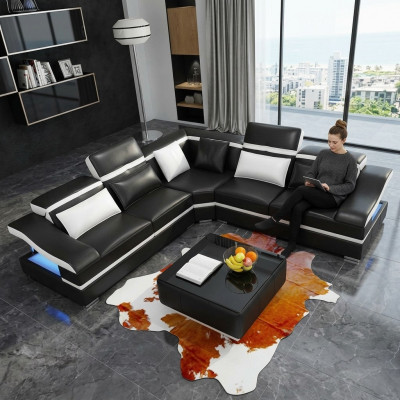 Luxus Design Eck-Ecksofa L-Form Modern Sofas Ledersofa Couch Wunnlandschaft Sofa Sëtz