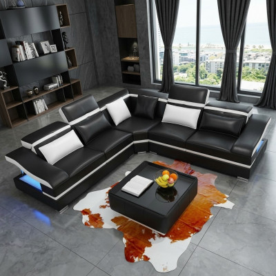 Luxus Design Eck-Ecksofa L-Form Modern Sofas Ledersofa Couch Wunnlandschaft Sofa Sëtz