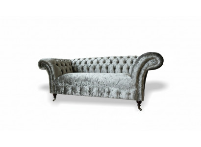 Sofa 2 Sëtzer Chesterfield Canapé Polster Samt Stoff Zweisëtzer Samt Grau Sëlwer