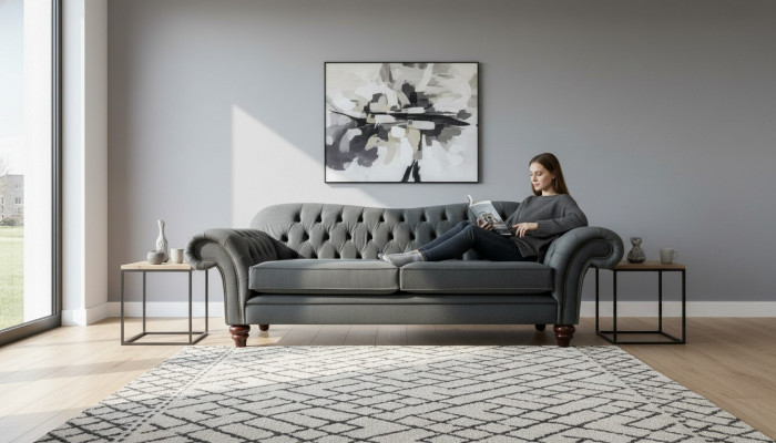 XXL Chesterfield Sofa 4 Sëtzer Couch Polster Sëtz Garnitur Lieder Textil