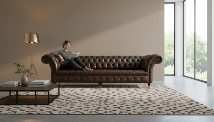 xxl Grouss Sofa Couch Chesterfield 265cm Deko Këssen Sofas 4-Sëtzer Lieder