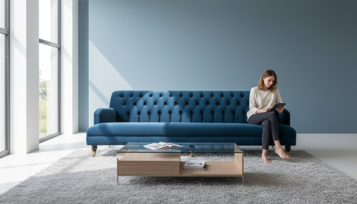 Grouss Sofa Couch Chesterfield 250cm Polstersoffa 4-Sëtz Lieder Textil Turkis