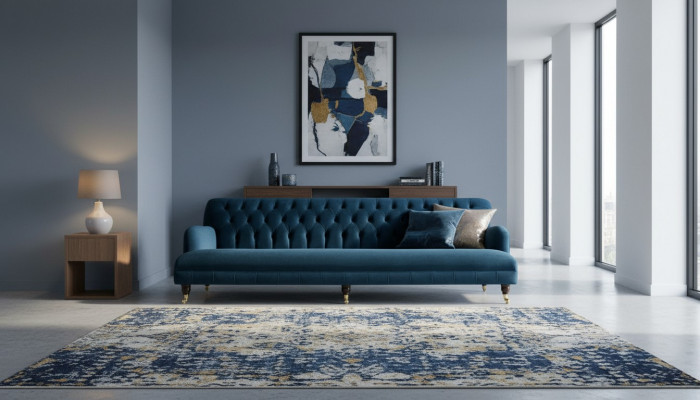 Grouss Sofa Couch Chesterfield 250cm Polstersoffa 4-Sëtz Lieder Textil Turkis