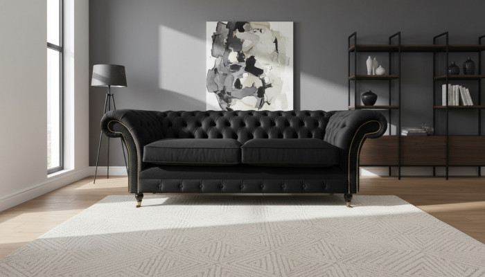 Chesterfield Canapé Polstersofa Klassesch Textil Schwaarz Sofa 3-sëtzeger