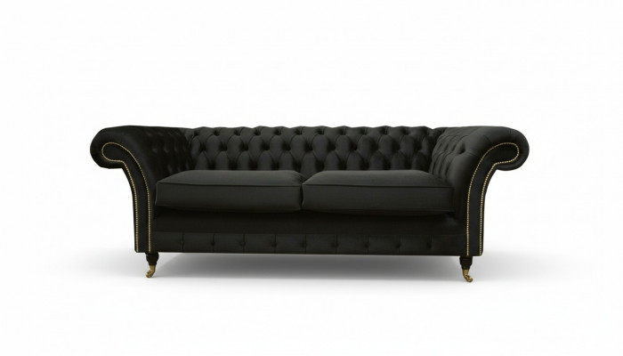 Chesterfield Canapé Polstersofa Klassesch Textil Schwaarz Sofa 3-sëtzeger