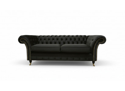 Chesterfield Canapé Polstersofa Klassesch Textil Schwaarz Sofa 3-sëtzeger