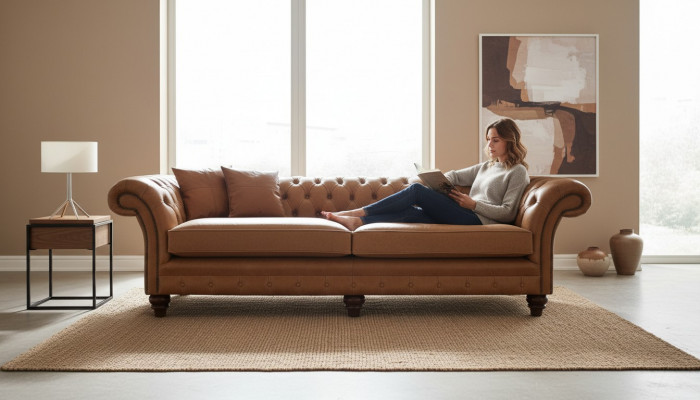 Chesterfield Canapé Braun xxl Grouss Lieder Wunnzëmmer Miwwelen 4 Sëtz Braun