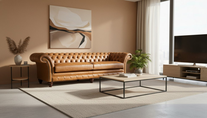 Chesterfield Canapé Braun xxl Grouss Lieder Wunnzëmmer Miwwelen 4 Sëtz Braun
