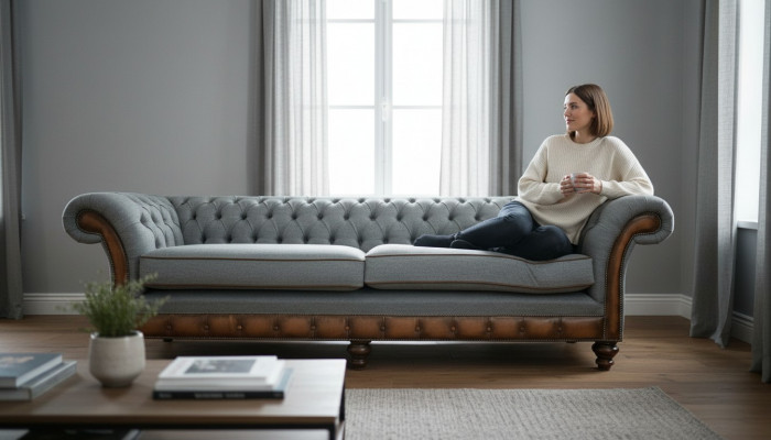 Grouss XXL Sofa 4-Sëtzer Couch Chesterfield Polster Garnitur Lieder Textil Gro.