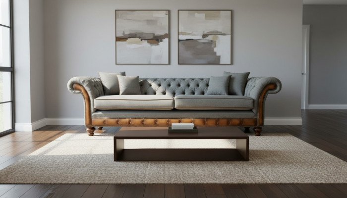 Grouss XXL Sofa 4-Sëtzer Couch Chesterfield Polster Garnitur Lieder Textil Gro.