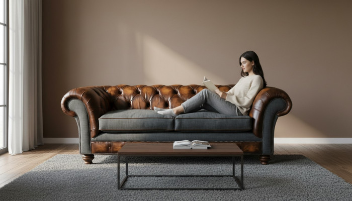 Dreesëtzer Canapé Polsterdesign Sofa 3er Sofas Zëmmer Braun 220cm