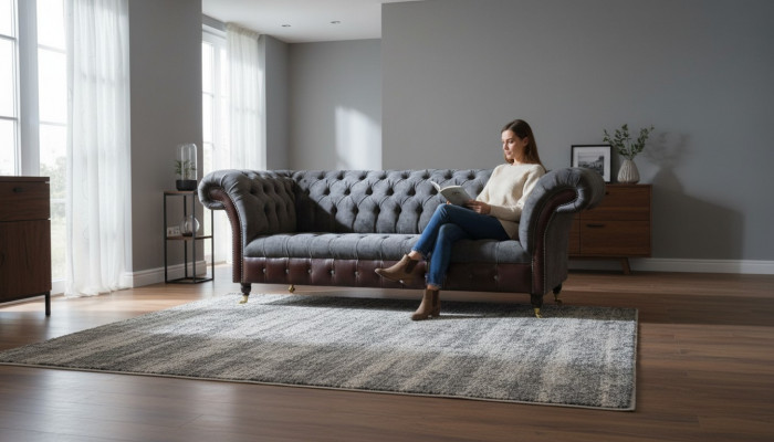 Chesterfield 3-Sëtzer Wunnzëmmer Canapé Sofa Polster Sëtz Textil Stoff