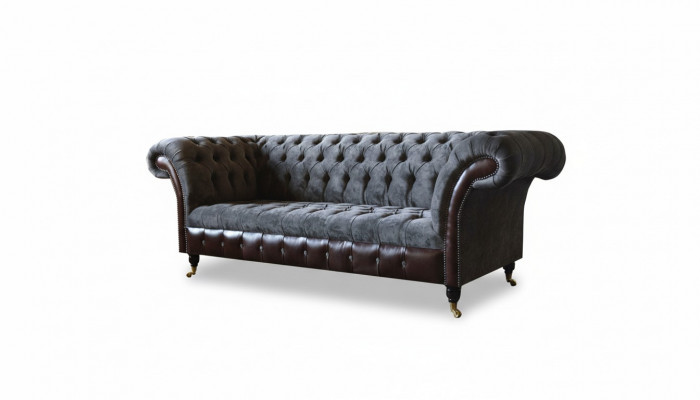 Chesterfield 3-Sëtzer Wunnzëmmer Canapé Sofa Polster Sëtz Textil Stoff