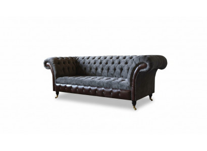Chesterfield 3-Sëtzer Wunnzëmmer Canapé Sofa Polster Sëtz Textil Stoff