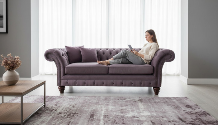 Chesterfield Canapé Polster Klassesch Lieder Textil 3-Sëtz Sofa Dräisëtzer