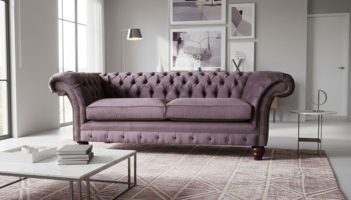 Chesterfield Canapé Polster Klassesch Lieder Textil 3-Sëtz Sofa Dräisëtzer