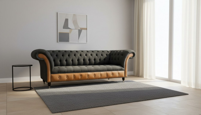 Stoff Canapé Wunnlandschaft 3 Sëtz Design Sofa Sofae Canapéë Gro Chesterfield