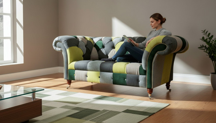 Chesterfield Sofa Couch Polster Sofas Klassesch 2 Sëtzer Lieder Textil Faarweg