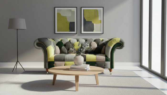Chesterfield Sofa Couch Polster Sofas Klassesch 2 Sëtzer Lieder Textil Faarweg