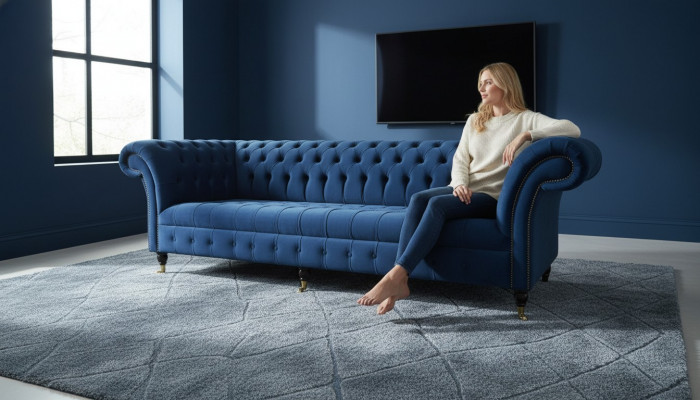 Design Sofa 4-er Couch Textil Polster Blo Klassesch Sofaen Chesterfield Nei
