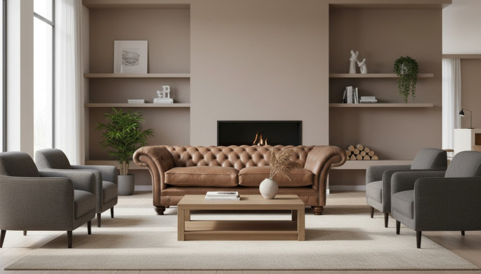 Design Sofa 3er Canapé Textil Polster Braun Klassesch Sofasen Chesterfield Nei