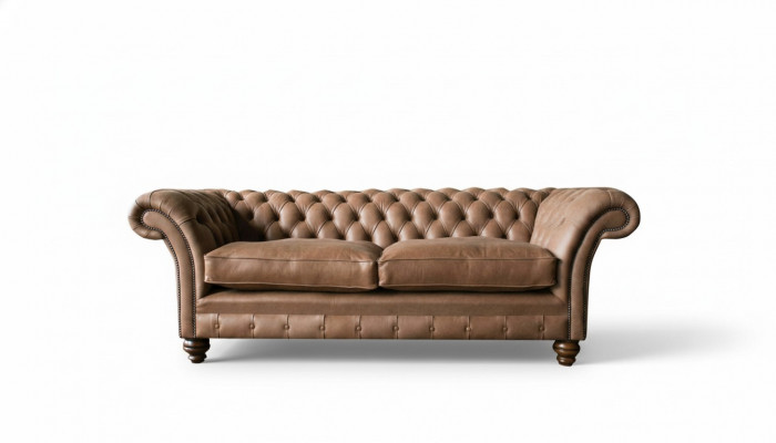 Design Sofa 3er Canapé Textil Polster Braun Klassesch Sofasen Chesterfield Nei
