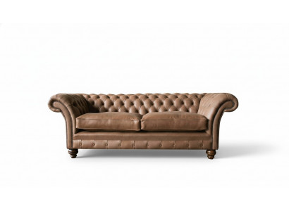 Design Sofa 3er Canapé Textil Polster Braun Klassesch Sofasen Chesterfield Nei