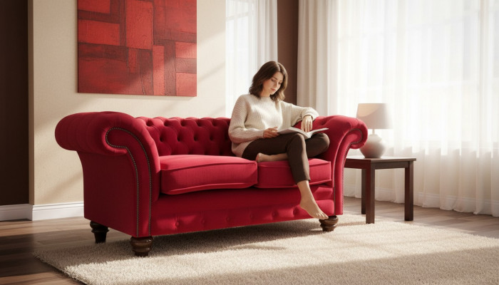 Sofa 2-Sëtzer Canapé Design Polster Modern Textil Stoff Bettfunktioun Couchen Nei