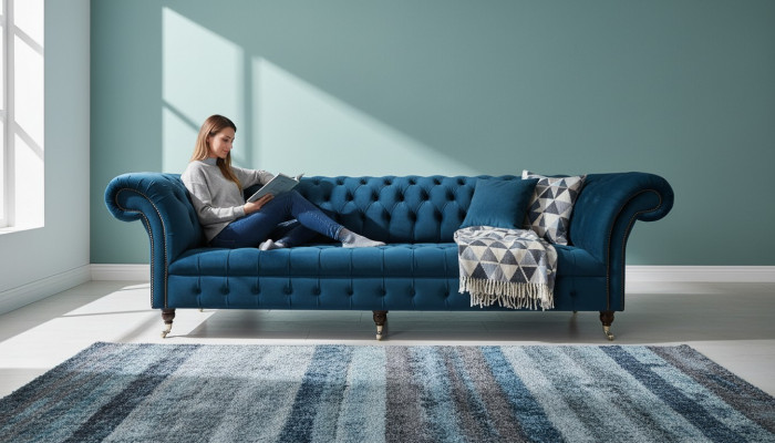 Design Sofa Chesterfield Polster Modern Textil Stoff Sofas 4 Sëtzer Schlof