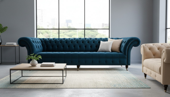 Design Sofa Chesterfield Polster Modern Textil Stoff Sofas 4 Sëtzer Schlof