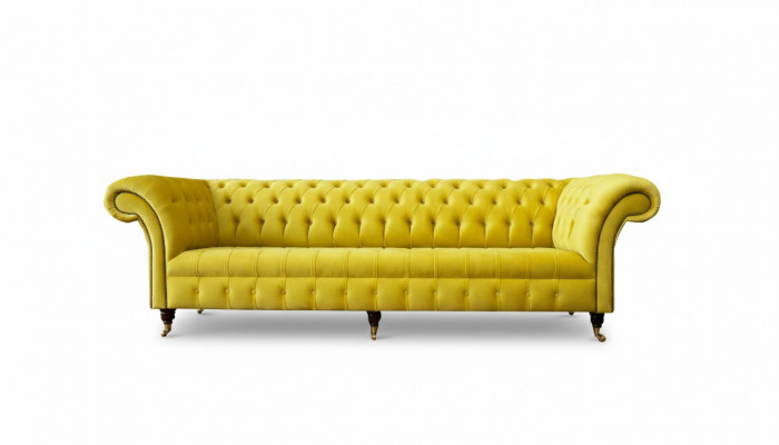 Gelbe Sofa 4 Sitzer Couch Chesterfield Polster Sitz Garnitur Leder Textil Gelb