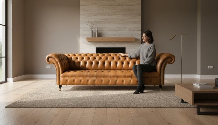 Design Sofa Chesterfield Polster Modern Textil Stoff Sofasen 4 er Schlof Nei