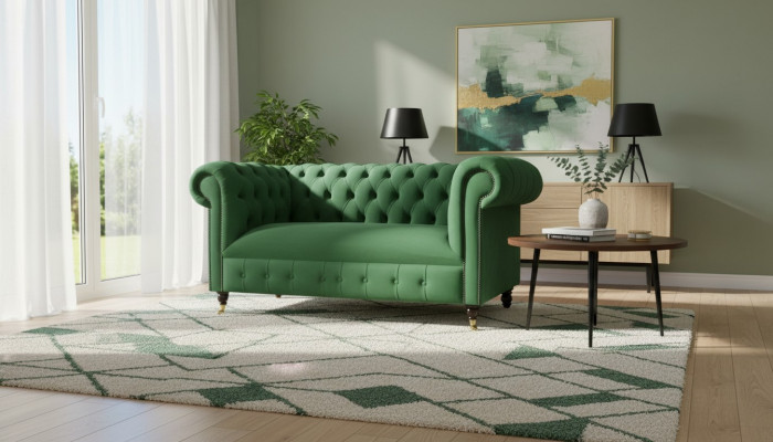 Chesterfield 2-Sëtzer Designer Sofa Canapé Polstersofa Canapée Stoff Textil