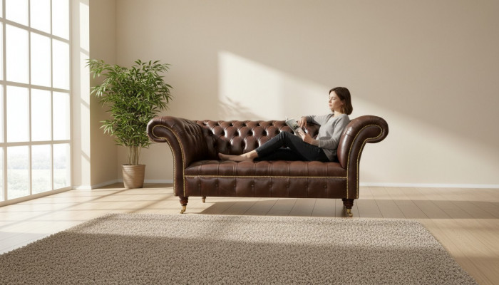 Chesterfield Samt Designer Sofa 2 Sëtzer Couch Stoff Lieder Garnitur Brong Nei