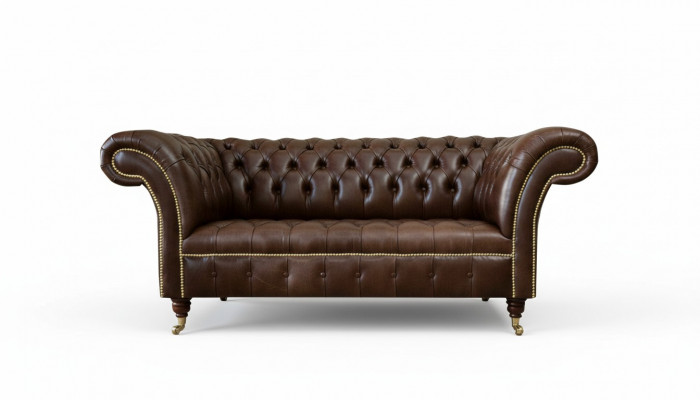Chesterfield Samt Designer Sofa 2 Sëtzer Couch Stoff Lieder Garnitur Brong Nei