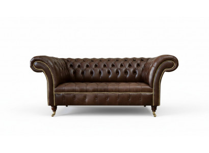 Chesterfield Samt Designer Sofa 2 Sëtzer Couch Stoff Lieder Garnitur Brong Nei