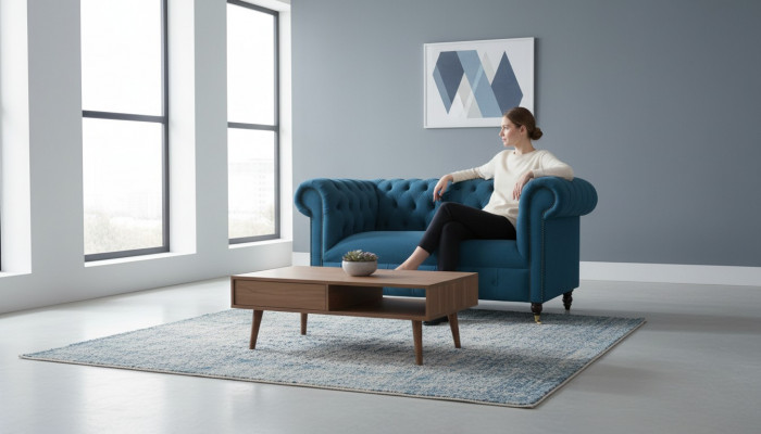 Sofa 2-Sëtzer Sëtz Klassesch Chesterfield Blo Sofae Couchen Polster