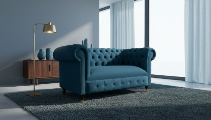 Sofa 2-Sëtzer Sëtz Klassesch Chesterfield Blo Sofae Couchen Polster