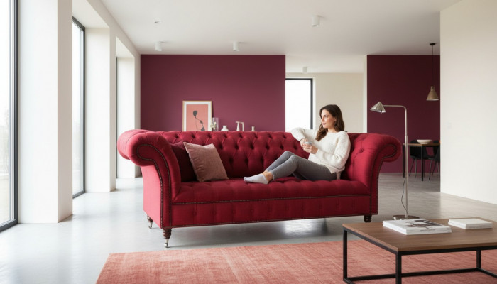 Dreisëtzegen Design Polster Textil Sofa 3er Miwwel Chesterfield Luxus Rout Couchen